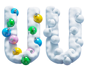 Sticker - Christmas colorful snowballs font. Letter U