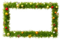 Beautiful Christmas Wreath 1 To 1.68 Rectangle Frame With Shiny Stars And Colorful Orbs, On Transparent Background (RGBA 3D Rendering PNG)