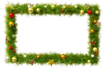 beautiful christmas wreath 1 to 1.68 rectangle frame with shiny stars and colorful orbs, on transpar