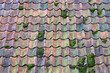 Old weathered roof tiles on a historic building.
