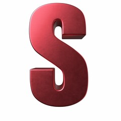 Wall Mural - 3D rendered red metallic S letter isolated on the white background