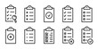 Checklist icon set. Collection of clipboard related vector line icons. Clipboard with checkmark cross and text. Checklist document. Contains such Icons as contact, list, petition and more. Form icon.