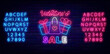 © Anastasia Gapeeva - Valentines Sale neon label. February special offer. Holiday marketing. Glowing pink and blue font. Vector illustration