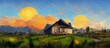 © FuryTwin - impressionism art, oil painting old house farm as mountain view