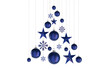 abstract christmastree in shades of blue stars snowflakes baubles hanging from above  isolated 3D Rendering