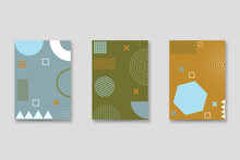 Set Of Neo Memphis Style Covers. Collection Of Cool Bright Covers. Abstract Shapes Compositions. Vector.