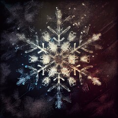 Wall Mural - A computer generated organic style snowflake shape glowing against a grunge dirty texture background illustration. A.I. generated art.