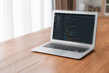 Software development programming on computer screen for modish application and program coding