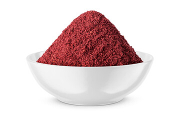 Wall Mural - Dry ground sumac in white bowl isolated on white. Front view.