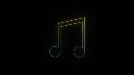 Sticker - Glowing neon note icon on black background. writing music. 4K video animation for motion graphics and compositing.