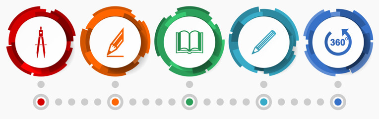 Leinwandbilder - Education vector icon set, learning concept  flat design buttons, infographic template