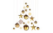 abstract gold christmastree in shades of golden structures stars snowflakes baubles hanging from above  isolated 3D Rendering