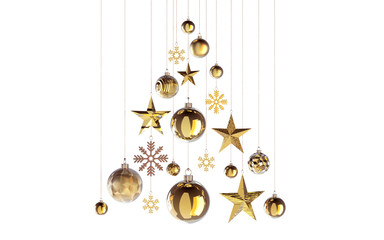 Wall Mural - abstract gold christmastree in shades of golden structures stars snowflakes baubles hanging from abo