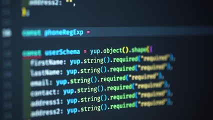 Wall Mural - developer is browsing html code on the computer screen. html web page code scrolling programming cod