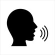 © Ainul - Speaking icon. Talk person sign or symbol , man with open mouth and sound wave , Voice command, speech icon for interact, vector illustration on white background.