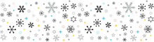 Abstract Snowflake Seamless Border. Snowflakes Seamless Pattern. Snowfall Repeat Backdrop. Winter Holidays Theme. Seamless Background With Snowflakes. Vector Illustration