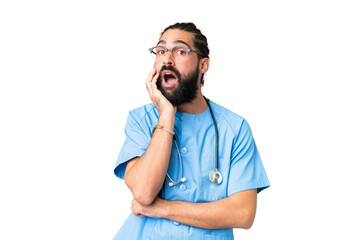 Wall Mural - Young doctor man over isolated chroma key background surprised and shocked while looking right