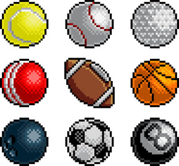 Poster - Pixel Art 8 Bit Video Arcade Game Sport Ball Icons