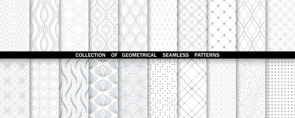 Geometric set of seamless gray and white patterns. Simpless vector graphics.