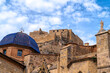 Blue dome church and castle Morella Spain historic town Castellon Province, Valencian Community