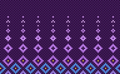 Wall Mural - Pixel ethnic pattern, Vector embroidery pixcel background, Geometric seamless pattern style, Purple and blue pattern antique vintage, Design for textile, fabric, batik, print, graphic