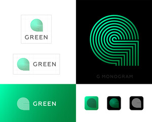 Wall Mural - Green logo. G monogram consists of some thin lines. Identity, corporate style, app button set.