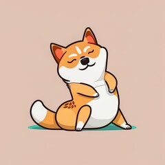 Sticker - Cute Shiba Inu Dog Stretching Yoga Cartoon 2d illustrated Icon Illustration. Animal Sport Icon Concept Isolated Premium 2d illustrated. Flat Cartoon Style