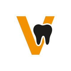 Wall Mural - Letter V Dental Logo Concept With Teeth Symbol Vector Template