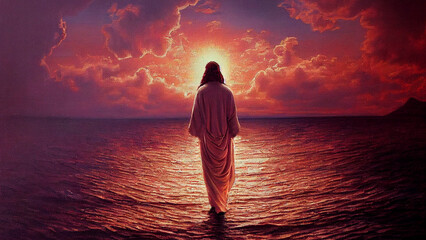 Wall Mural - Jesus Christ walking on the water