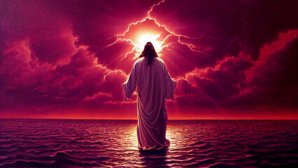 Poster - Jesus Christ talking with God and walking on the water