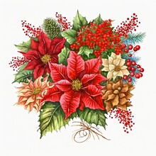 Watercolor Christmas Background With Flowers