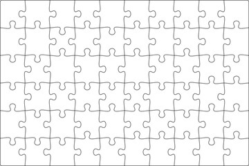 Puzzles grid template 10x6. Jigsaw puzzle pieces, thinking game and  jigsaws detail frame design. Business assemble metaphor or puzzles game challenge vector.
