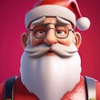 AI-generated cartoon illustration of a smiling Santa Claus  isolated on a red background