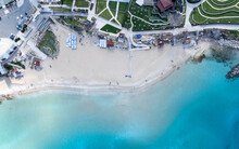 Drone Aerial Top View Of Fig Tree Sandy Bay Beach In Winter. Idyllic Resort, Summer Holiday Coast.