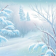 Winter Landscape. Branches Of Trees And Bushes In The Snow. Winter Nature Background. Image For Design. Space For Text.