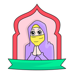 Sticker - Vector design of a Muslim woman with hijab banner template for Happy Ramadan