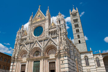 Exterior details of the cathedral in Siena, Italy.