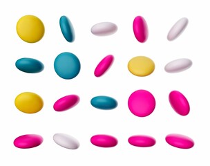 Sticker - Digital 3D render of colorful decorative candy drops isolated on a white background