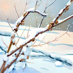 Sticker - Dry branches in the snow, winter nature.