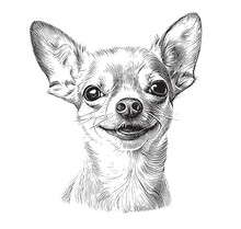 Chihuahua Dog Portrait Hand Drawn Sketch Pets Vector Illustration.
