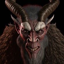 Krampus The Christmas Devil. Evil Horned Beast Character Design. 