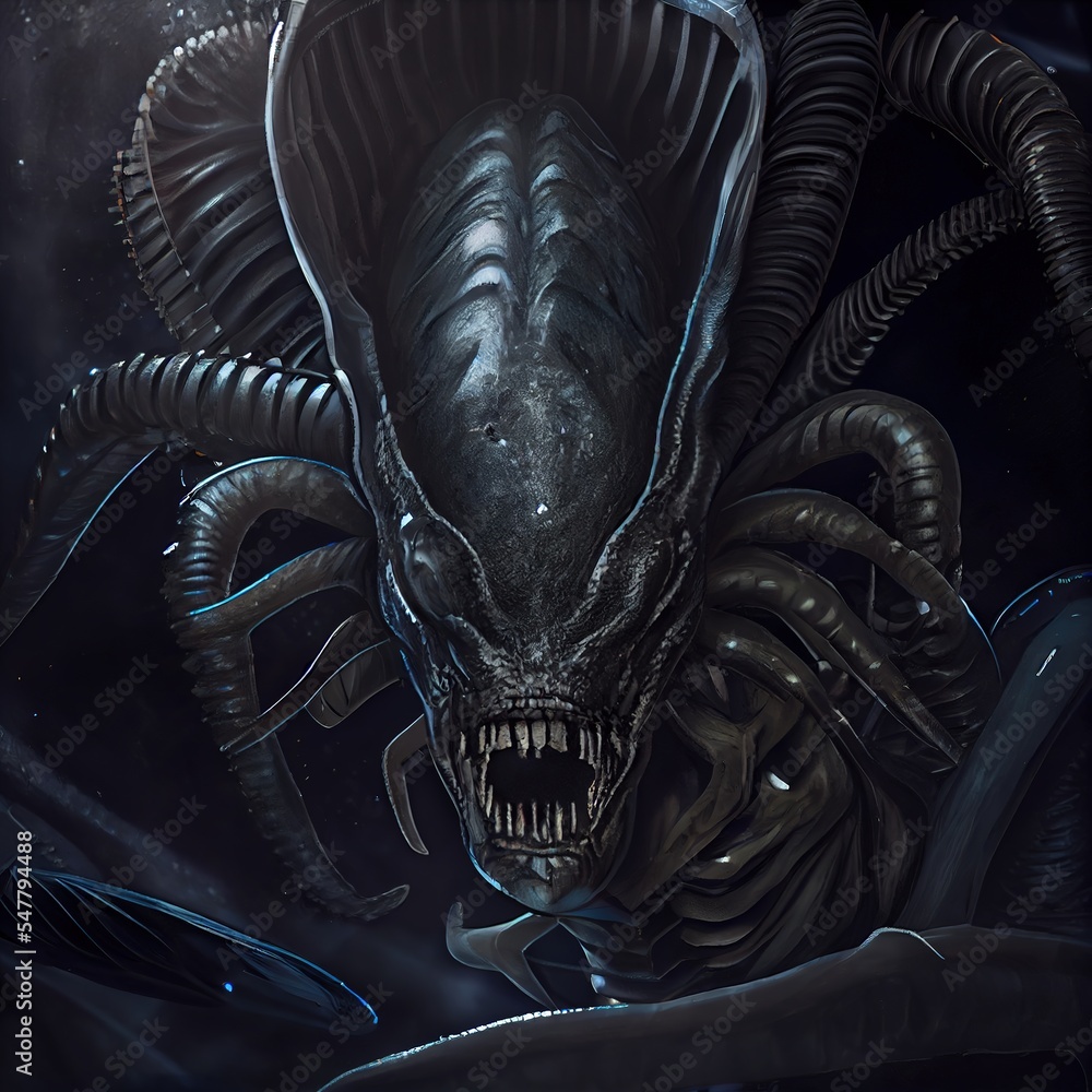 Xenomorph, spooky alien monster. Ai generated illustration