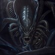Xenomorph, spooky alien monster. Ai generated illustration