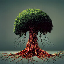 Tree And Root System.Concept On An Ecological Theme.
