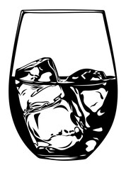 Wall Mural - Glass with ice. Illustration of whiskey with ice. Binge. Alcoholic drinks.