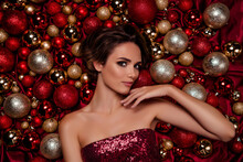 Stunning Fashion Model Promoting New Christmas Store Boutique Decorations Accessories Winter Seasonal Low Prices