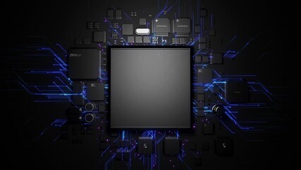 Wall Mural - central processor among electronic components . the concept of digital computing with visual blue tr