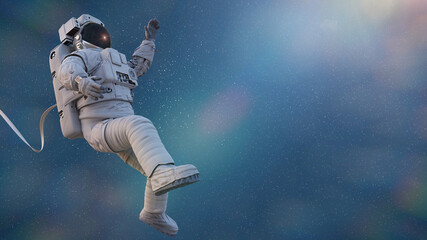 Wall Mural - astronaut with safety cable, background with empty space