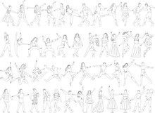 Dancing People Set Sketch ,outline Isolated Vector