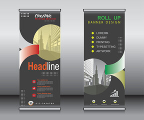 Wall Mural - Roll up banner template design, banner, layout, advertisement, pull up, polygon background, vector illustration, business flyer, display, x-banner, flag-banner, Info graphics, presentation.
